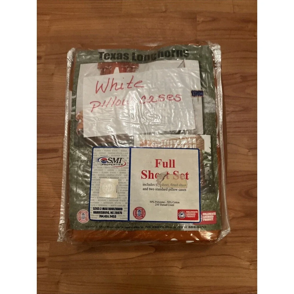 Texas University Longhorns 4-Piece Full Sheet Set with White Pillowcases